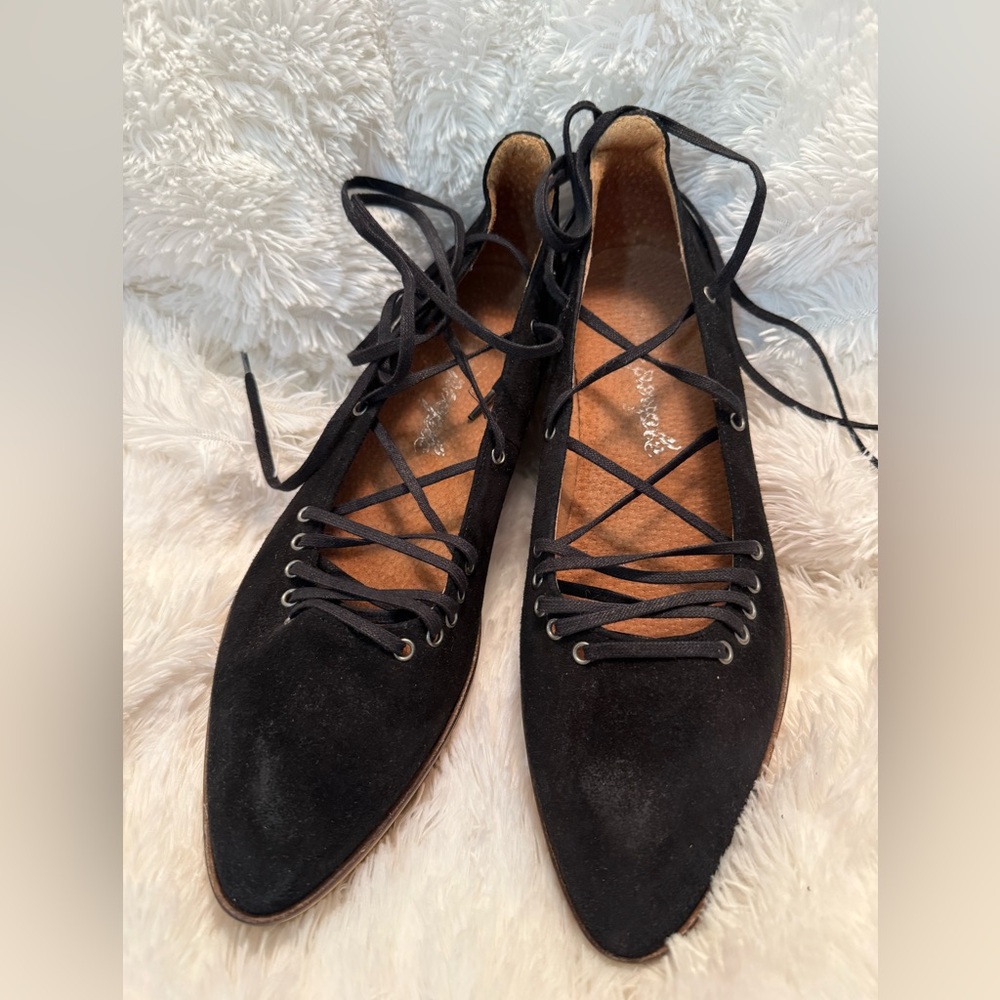 Free People Black Lace-Up Heeled Flats